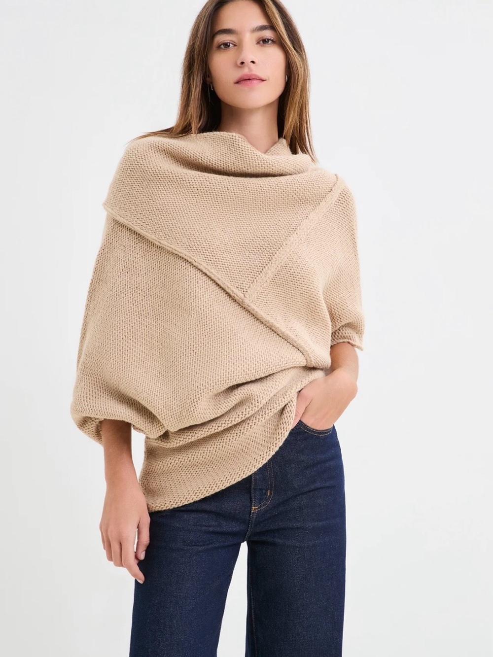 MARCELLA Beige Knit Draped Vest Sweater